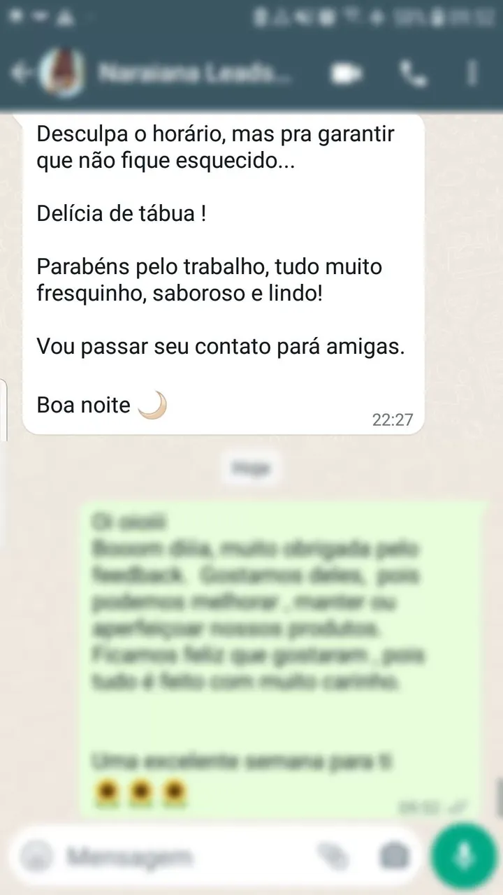Cliente elogia: "Delícia de tábua! Tudo muito fresquinho, saboroso e lindo"